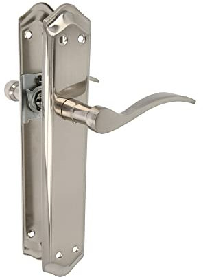 Amig - Juego de Manillas de Placa - Adecuado para Puertas de Paso de Interior y Exterior con Manivela Cómoda, Elegante y Atemporal - Latón - Color Plateado - 256 x 48 mm