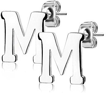 Bungsa BUCHSTABE M Ohrstecker Silber - BUCHSTABEN M Ohrring in Silber - Alphabet Ohrringe zum Stecken - aus Edelstahl - Ohrschmuck für Damen, Kinder & Herren