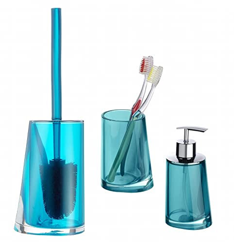3 TLG. Bad-Set Paradise aus Acryl, Petrol, Badezimmer Accessoires-Set, mit WC-Garnitur, Seifenspender und Zahnputz-Becher