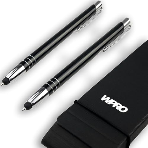 WPRO Toccara | 2-er Set | Kugelschreiber & Eingabe-Stift 2in1 | Smartphone & Tablet | dünne 3D Touch-Screen Stylus-Pen Spitze | Touchpen | Schwarz-Premium