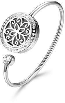 Flongo Aroma Diffuser Armband Armreif Damenkette Damenarmband Aroma Locket Diffuser Aromatherapie Duftstofflocket ätherisches Öl Diffusor Weihnachtsbaum Lebensbaum Blumen