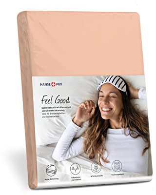 HANSE PRO Spann-Betttuch 140x200-160x220 cm I Spann-Bettlaken I Laken I für Boxspring-Betten und Wasserbetten I Steghöhe bis 30 cm I Premium-Qualität I Farbe Apricot