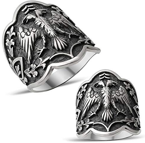 mysilverworld Herren-Ring aus massivem 925er-Sterlingsilber mit doppelköpfigem Adler, Dirilis, Ertugrul Archer Thumb, Silber