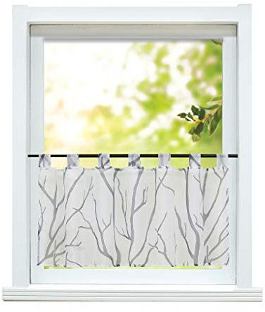 ESLIR Scheibengardine modern Bistrogardine Küche Gardinen Transparent Vorhänge mit Schlaufen Kurzgardine Voile Weiß-Grau HxB 60x120cm 1 Stück