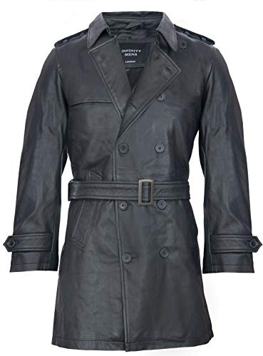 Infinity Leather Herren Schwarz German Military WW2 Jahrgang Lange Regenmantel Echtlederjacke
