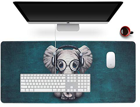 Anyshock Desk Mat, Gaming Mouse Pad Large (35.4 x 15.7 inch) , XXL Mousepad with Stitched Edges, Non Slip Rubber Base, Water-Resistant Keyboard Desk Pad for Office, Home, Women (Cute Green Elephant)