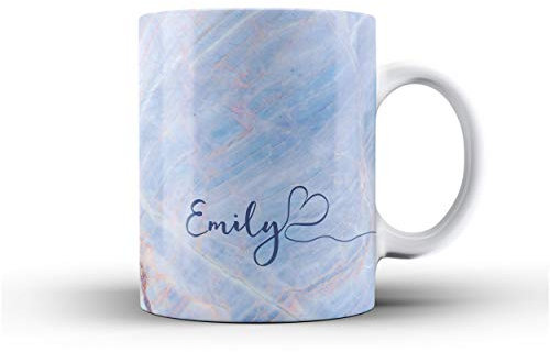 Personalised Marble Glitter Flowing Name with Heart Ceramic Mug - 12. Baby Blue and Pink Marble Streaks Name