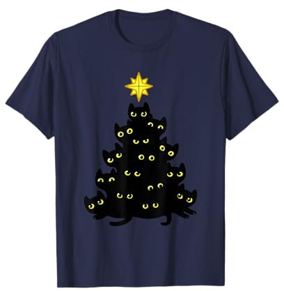 Albero della decorazione dei gatti neri di Natale divertente Maglietta