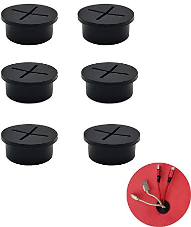 6 Pcs Cable Cord Grommet 1 Inch Flexible Wire Rubber Grommets Flexible Silicone Cable Cord Grommet Desk Grommet for TV Console and Other Furnitures Cover Cable Pass Through Management (Black)