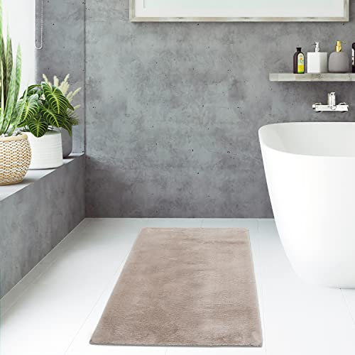 payé Badezimmerteppich Hochflor Bad - Taupe - 50x90cm - kuschelig weich - waschbar - Badematte Wasserfest rutschfest Dekoration - Deko Teppich Badvorleger