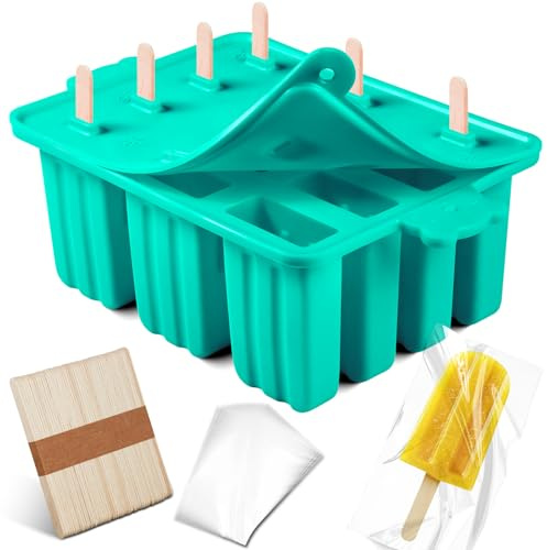 Waybesty Moldes para paletas, 12 moldes de silicona para hacer paletas de hielo de grado alimenticio para helado, 50 palitos de paletas, 50 bolsas de paletas (12 cavidades, azul)