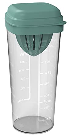 Rotho 1043205092 Loft Shaker mit verschiedenen Aufsätze und Skala, lebensmittelechter Kunststoff (PP) BPA-frei, türkis/transparent, 1l