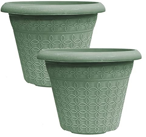simpa Geometric Petals Plastic Plant Pots - GREEN, Set of 2 Pots - 25.5cm (H) x 34cm Diameter