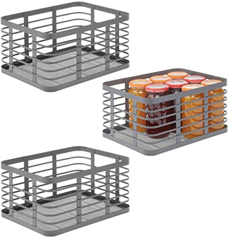 mDesign Allzweckkorb für das ganze Zuhause – Aufbewahrungskorb aus Metall für Küche, Vorratskammer, Bad etc. – kompakter und universeller Drahtkorb – 3er-Set – grau
