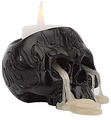 Harz Schädel Totenkopf Kerzenhalter, Totenkopf Deko Schwarz Teelichthalter, HalloweenTotenschädel Kerzenhalter, Wohnkultur Dekorativer Harzskelett (1 Stück)