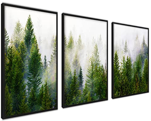 ag.art deco Mood 3er Poster Set | Wald im Nebel Modern Kunstdruck | 3 Stück 50x70cm | Wanddeko Wandbilder Wohnzimmer Schlafzimmer Küche Esszimmer und Badezimmer | ohne Rahmen