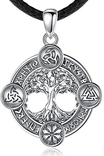 AEONSLOVE Collier Arbre de Vie Viking Collier Yggdrasil Rune Argent 925 pour Homme Femme Pendentif Amulette Nordique Vintage Bijoux Porte Bonheur Arbre du Monde