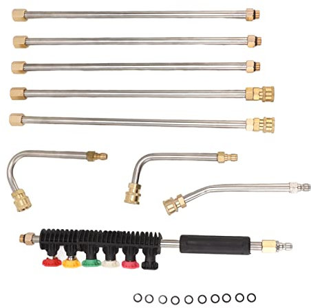 Lance de Nettoyeur Haute Pression, D'extension pour Nettoyeur Haute Pression, Lance Telescopique Pulverisateur Toiture, avec 5 Tiges Droites 3 Tiges Courbes 6 Buses