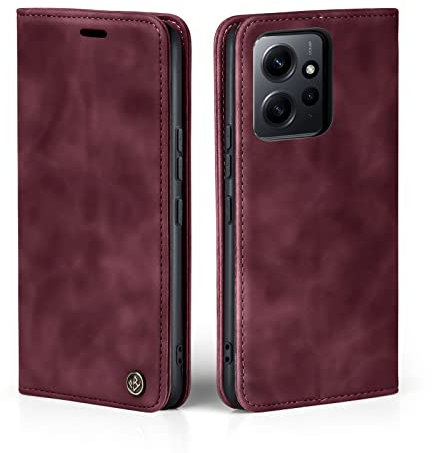 LBH Handyhülle für Xiaomi Redmi Note 12 in Weinrot mit Karten- und Geldfach Smartphone Hülle mit Standfunktion Flip Case Schutzhülle Magnetverschluss Vintage