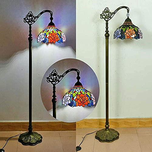 Ø30cm Tiffany Stil Wohnzimmer Stehlampe Vintage Schlafzimmer Stehleuchte Mit Fußschalter Dekoration Boden Standlampe Handbuch Rose Glasmalerei E27 Studyroom Leselampe Stehleuchte (165 * 30CM)