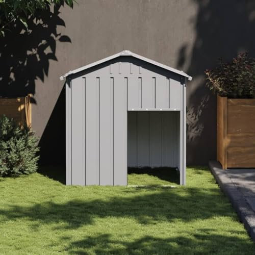 Camerina Hundehütte mit Dach Hellgrau 117x103x123 cm Verzinkter Stahl HundehüTte Outdoor Winterfest