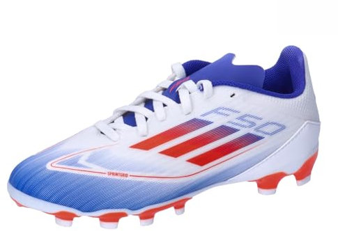 adidas Unisex F50 League Football Boots Multi Ground Fußballschuhe, Cloud White/solar red/Lucid Blue, 42 2/3 EU