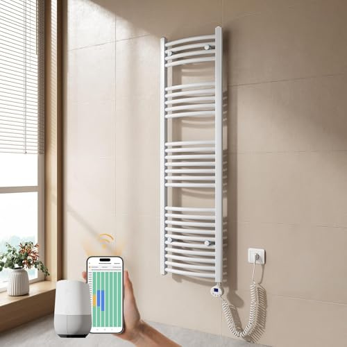 EMKE Radiador Toallero Eléctrico para Baño,140 x 40 cm, 500 W,Blanco | Secatoallas eléctrico con WiFi termostato, Toallero Electrico Baño