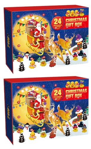 Fiorky 2 Stück Countdown-Adventskalender mit 24 Enten, weihnachtliche Gummienten, Bade-Quetschspielzeug, niedliches Festival-Thema, Festival-Party-Geschenke
