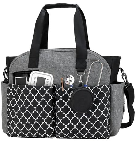 Korolev Krankenschwestertasche für die Arbeit, Krankenschwester-Tragetasche, Stilltasche mit mehreren Taschen für Krankenschwestern und berufstätige Frauen, grau-schwarz