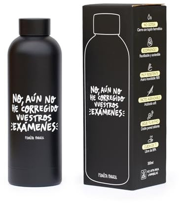 Botella agua acero inoxidable, sin BPA, reutilizable, Botella termo con Doble Aislamiento, 500ml, Diseño Corregir exámenes para Profesores