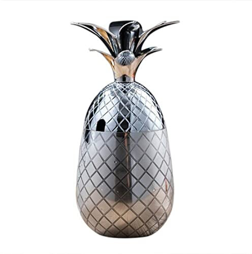 WUHUQN Seau à glace ananas 550/900 ml - Seau à cocktail - Seau à vin - En acier inoxydable - Pour bar, karaoké, cuisine, fête en plein air - Argenté