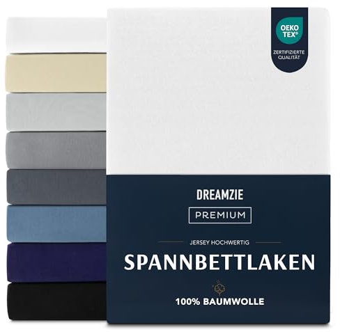 Dreamzie Premium Spannbettlaken 70x160 cm, Spannbetttuch für Dicke Matratzen bis zu 12 cm, Bettlaken 100% Jersey Baumwolle, 150 g/m², Oeko-TEX Zertifiziert - Weiß