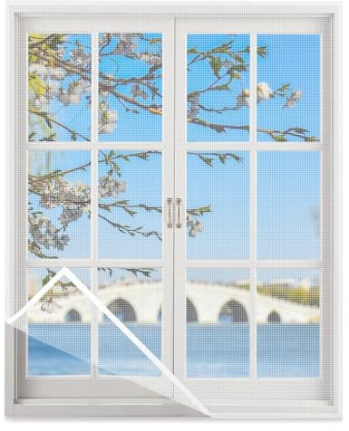 Fliegengitter Fenster 70x110cm Insektenschutz Fenster mit Starker Selbstklebender Klettband, Einfache Montage ohne Bohren,Weiß