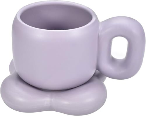 Kaffeetasse mit Tasse und Untertasse, 550 ml, kreative Tasse Chubby Clouds, Tasse in Blumenform mit Griff und Untertasse, geeignet für Zuhause und Büro, spülmaschinenfest und mikrowellengeeignet