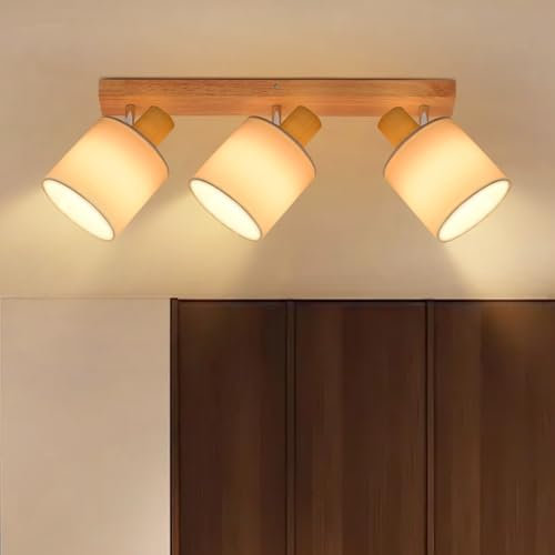 Lichtmaler Deckenstrahler 3 Flammig Deckenleuchte Wohnzimmer - Deckenlampe Holz Deckenspot E14 MAX 25W Vintage Schwenkbar 350° Landhausstil Schlafzimmer Küche Ohne Leuchtmittel