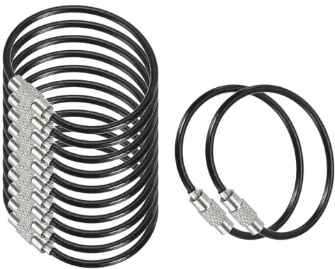 PATIKIL 4.3 Inch Length Wire Keychain Cable, 12 Pack Stainless Steel Key Ring Loop, Black