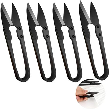 4 Pièces Coupe Fil Couture - Ciseaux à Coudre en Forme de U en Acier Carbone Noir, Petite Pince à Couper le Fil avec Poignée Confortable pour Broderie, Découpe de Tissu, Pêche, Artisanat et DIY