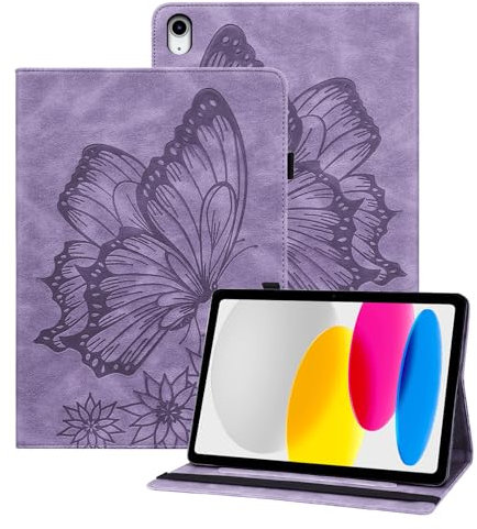 Rostsant Funda iPad 11/10 Generación 2025/2022 (11/10,9 Pulgadas) A16 Carcasa de Cuero PU Relieve de Mariposa con Soporte para Bolígrafo Funda Tableta para iPad 10 2022 10,9 Pulgadas Viola