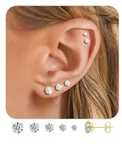 ZHESHY 5 Paar Ohrringe Silber 925 Set Ohrstecker Gold Damen 14K Vergoldet 925 Sterling Silber Stecker Kleine Süßwasserperlen Rund Zirkonia Wasserfest Hypoallergen Ohrringe Mehrere Ohrlöcher Schmuck