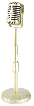 Jwthee Accesorio de micrófono de Estilo Retro clásico, Modelo de Accesorio de micrófono Vintage Falso con Soporte, Accesorio de Disfraz de micrófono de decoración Antigua para fotografía (Oro)