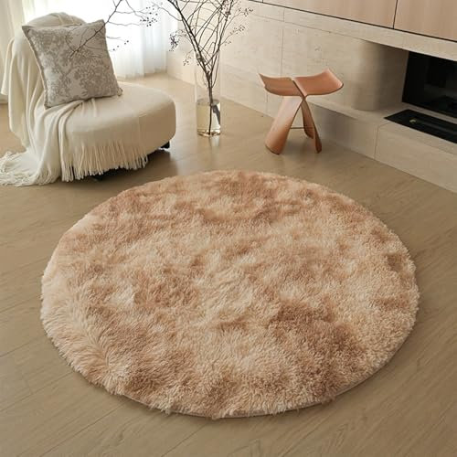 Jyswx Shaggy Teppich Rund Wohnzimmer - Hochflor Flauschig Teppiche Waschbar - Moderner Langflor Teppich für Wohnzimmer, Schlafzimmer, Kinderzimmer, Durchmesser: 140 cm, Farbe: Beige