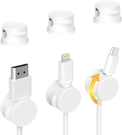 Magnetic Cable Clips 6 Pack, Premium Plastic Cord Organiser with Strong Adhesive, Adjustable Wire Holders for Desk, Car & Home Use Cable Management Clips for USB, Charging Cables (White)