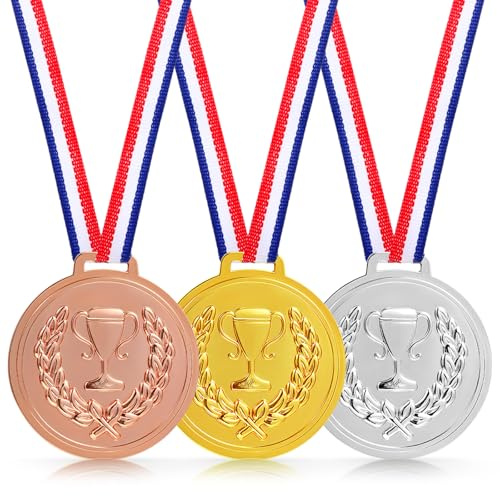 Aysatogc 3 Stück Medaillen Kinder Metall Gewinner Medaillen mit Halsbändern für Sieger Wettbewerbe Party Dekorationen Olympischer Stil Sport Wettbewerbe Auszeichnungen