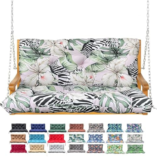 Porch Swing Cushion with Backrest,Waterproof Bench Cushion for Outdoor Furniture,2-3 Seater Replacement Thickened Swing Cushion with Ties,Patio,Outdoor,Backyard and Garden (Zebra Floral,47x40)