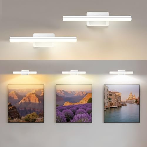 AMFUN 2 Pezzi Luce Per Quadri Senza Filo, Lampada Da Parete Ricaricabile con Telecomando, Luci LED Applique Con 3 Temperature Di Colore, per Esposizione Pittura Vetrina, Bianco