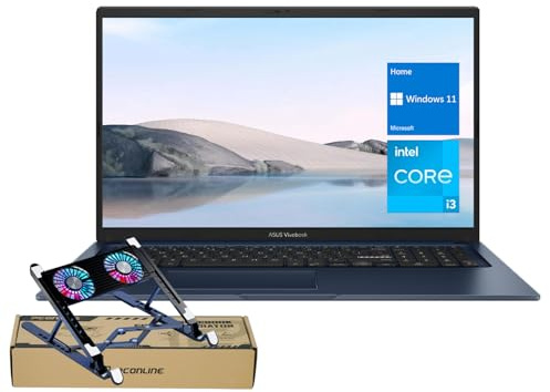 ASUS Vivobook 17.3'' FHD Laptop, Intel Core i3-1215U, 20GB RAM, 1TB SSD, Webcam, Touchpad, HDMI, Wi-Fi, Windows 11 Home, Blue, Bundle with PCO Notebook Folding Radiator, Laptop Cooler