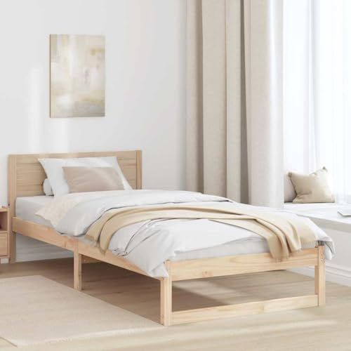 vidaXL Minimalistisches Bettgestell Einzelgröße Natur Massivholz Kiefer Langlebige Konstruktion mit viel Stauraum Ideal für Schlafzimmermöbel Innendesign Mattes Finish