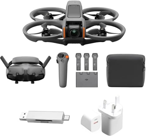 DJI Avata 2 Fly More Combo (3 Batteries), Drone with Camera 4K, Immersive Experience, One-Push Acrobatics, Built-in Propeller Guard, 155° FOV, Camera Drone with Goggles 3 and RC Motion 3