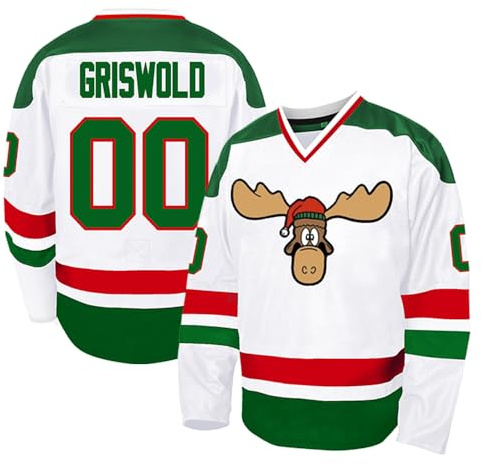 Cuthbert #00 Griswold Movie Eishockey Trikot Herren Weihnachten S-3XL Urlaub Stitched Shirts, Weiß R, L