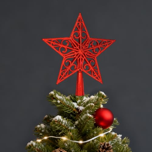 Weihnachtsbaumspitze Stern Rot, Baumspitze Weihnachten Christbaumspitze Deko Weihnachtsdeko, Stern für Weihnachtsbaum Tannenbaum Spitze, Kunststoff Weihnachts Spitzen Star Topper Dekoration